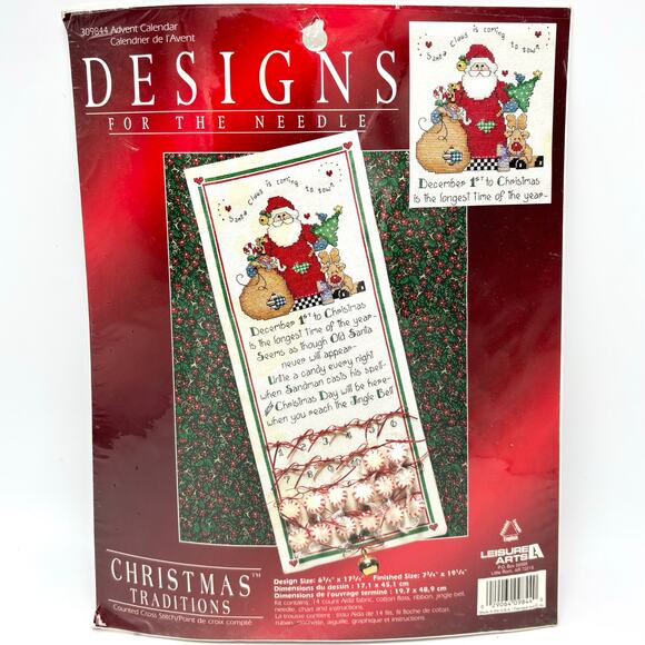 Vintage Advent Calendar Counted Cross Stitch Kit Santa Claus Christmas Countdown - Picture 2 of 6
